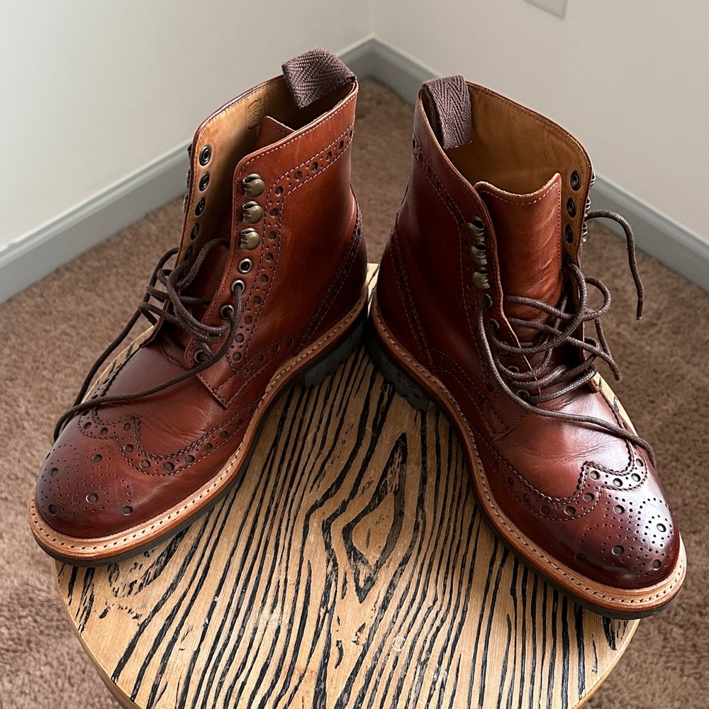 Grenson Rich Brown Leather Brogue Boots